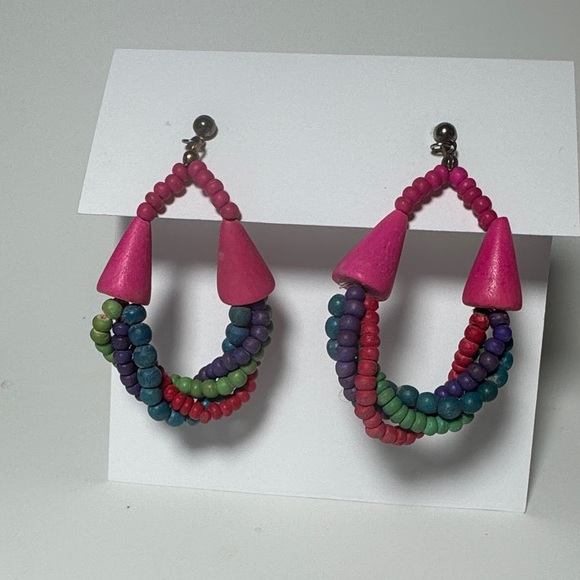 Source Unknown Jewelry - Vintage Stud Earrings Pink and Multicolor Wood Beaded Earrings 90's